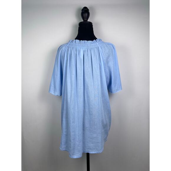 Apiece Apart 100% Organic Cotton Smocked Peasant Top XL Light Blue - Picture 4 of 7